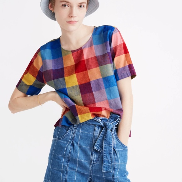 Summer - Madewell Gingham Boxy Button Back Top red picnic plaid - Picture 2 of 7
